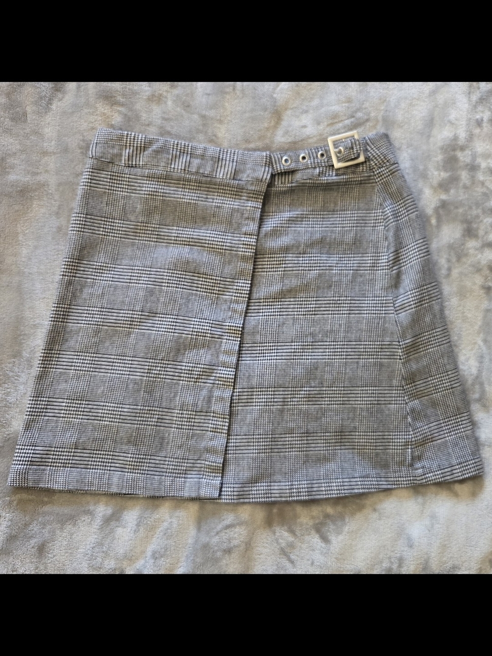Brandy Melville - John Galt - Gray Plaid Wrap Mini Skirt with Buckle